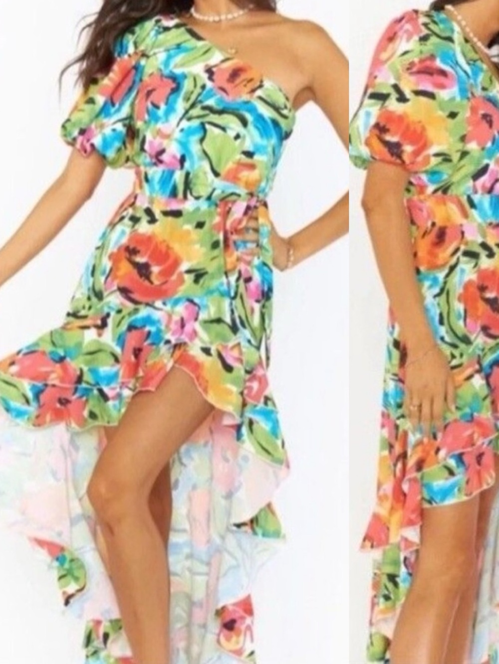 Show me your Mumu XL Standout High Low Maxi Dress Mimosa Dreams One Shoulder